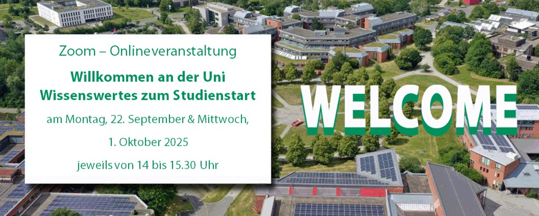 Bild vom Campus Universität Bayreuth mit Daten zum Webinar Willkommen an der Universität Bayreuth