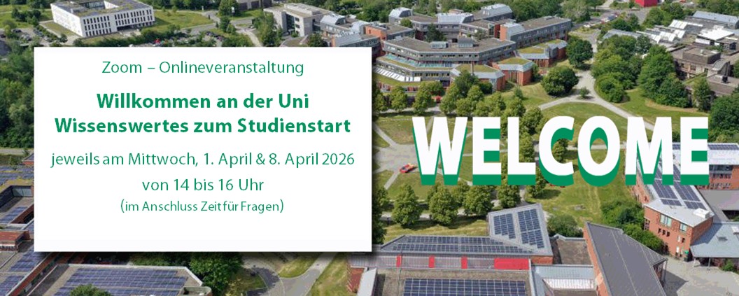 Bild vom Campus Universität Bayreuth mit Daten zum Webinar Willkommen an der Universität Bayreuth
