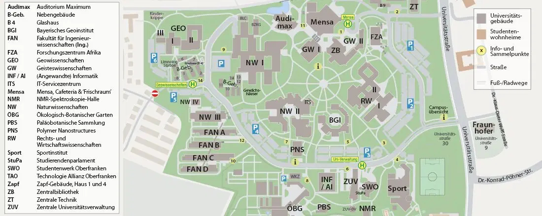 Campusplan der Uni Bayreuth